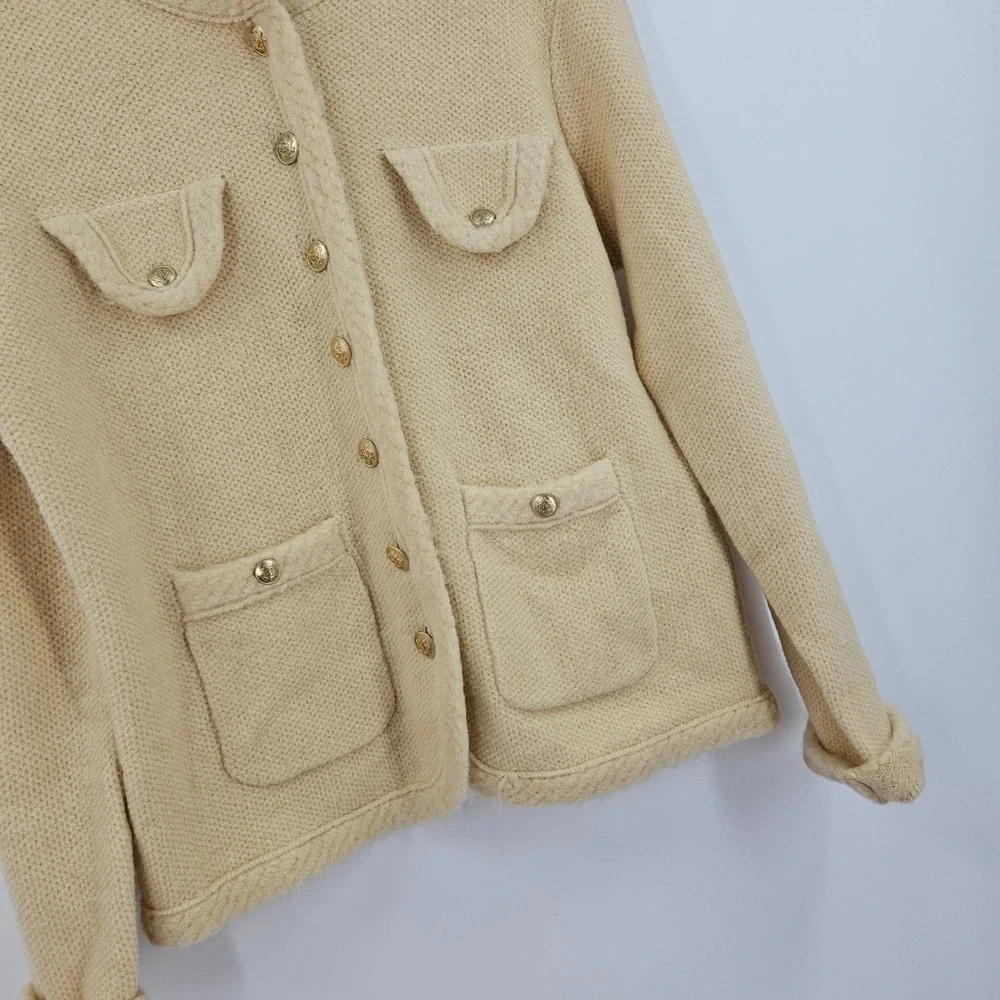 J. Crew Textured Sweater Lady Jacket Cream Gold Buttons Wool Alpaca Preppy S